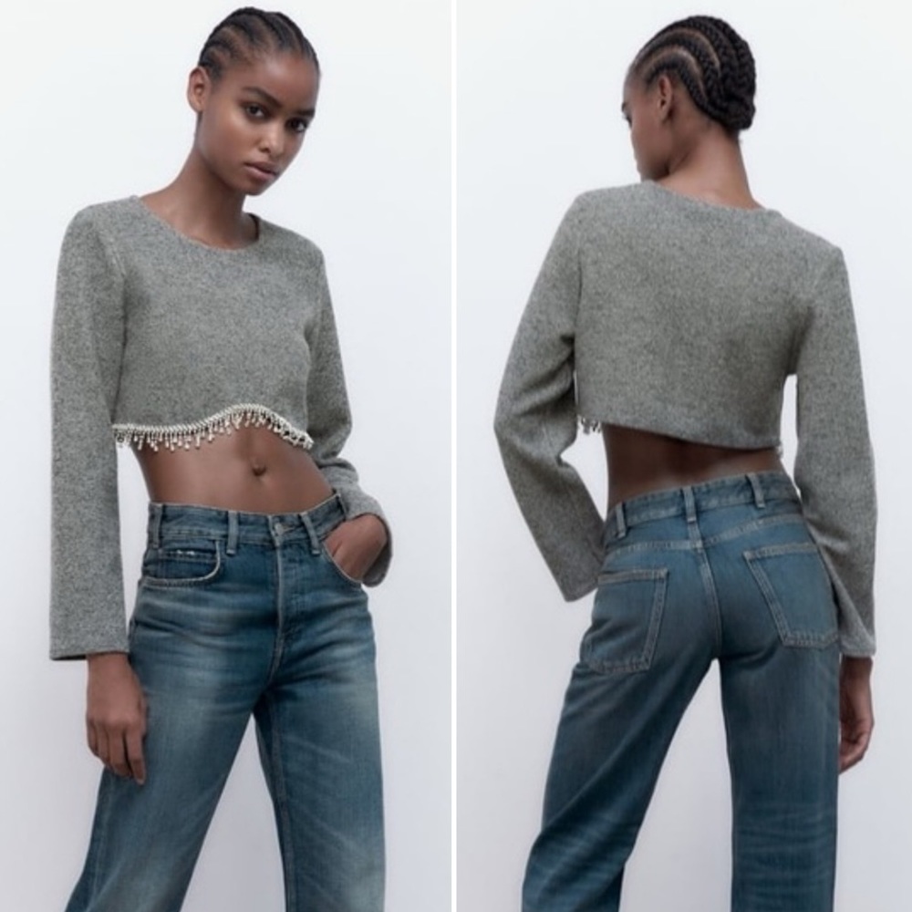 Zara Bloggers Fav Gray Marled Jewel Soft Sweatshirt